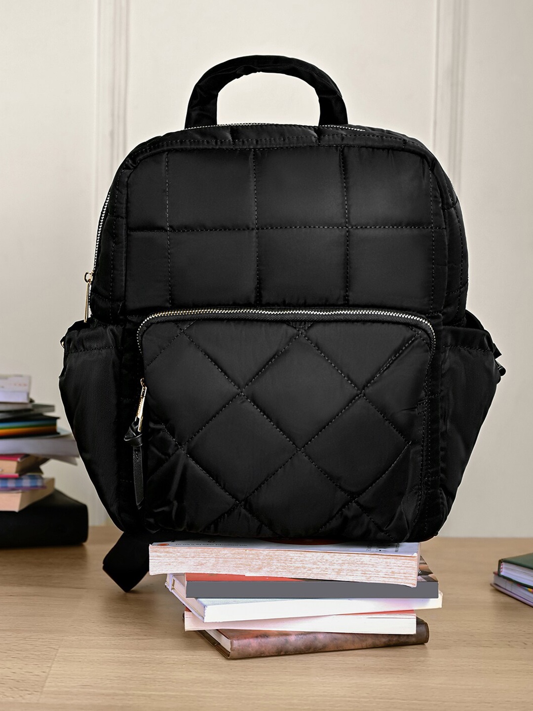 

Accessorize London Women Quilted Nylon Laptop Backpack with 12" Laptop Sleeve, Black