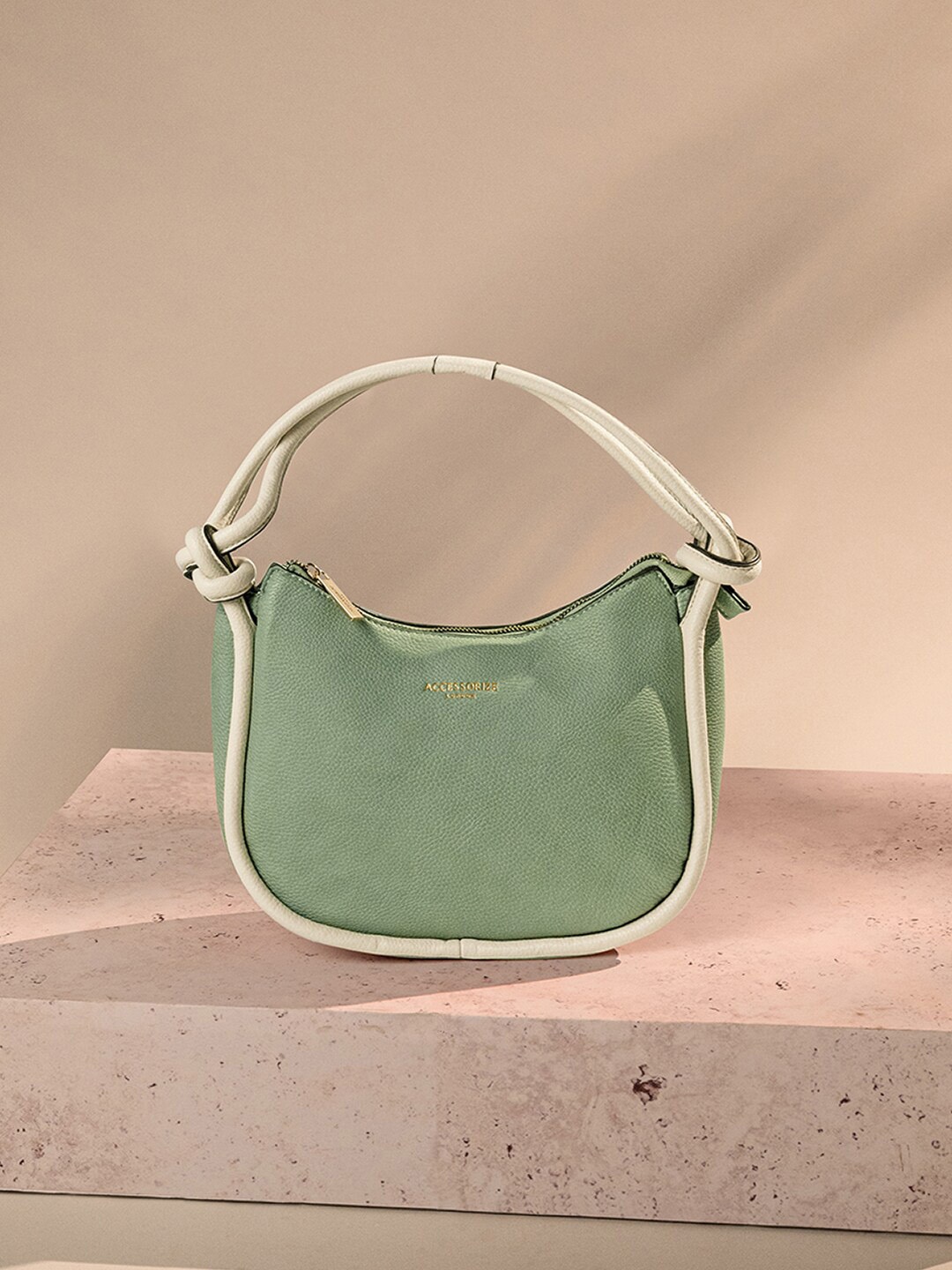 Accessorize London Faux Leather Contrast Knotted Shoulder Bag, Green