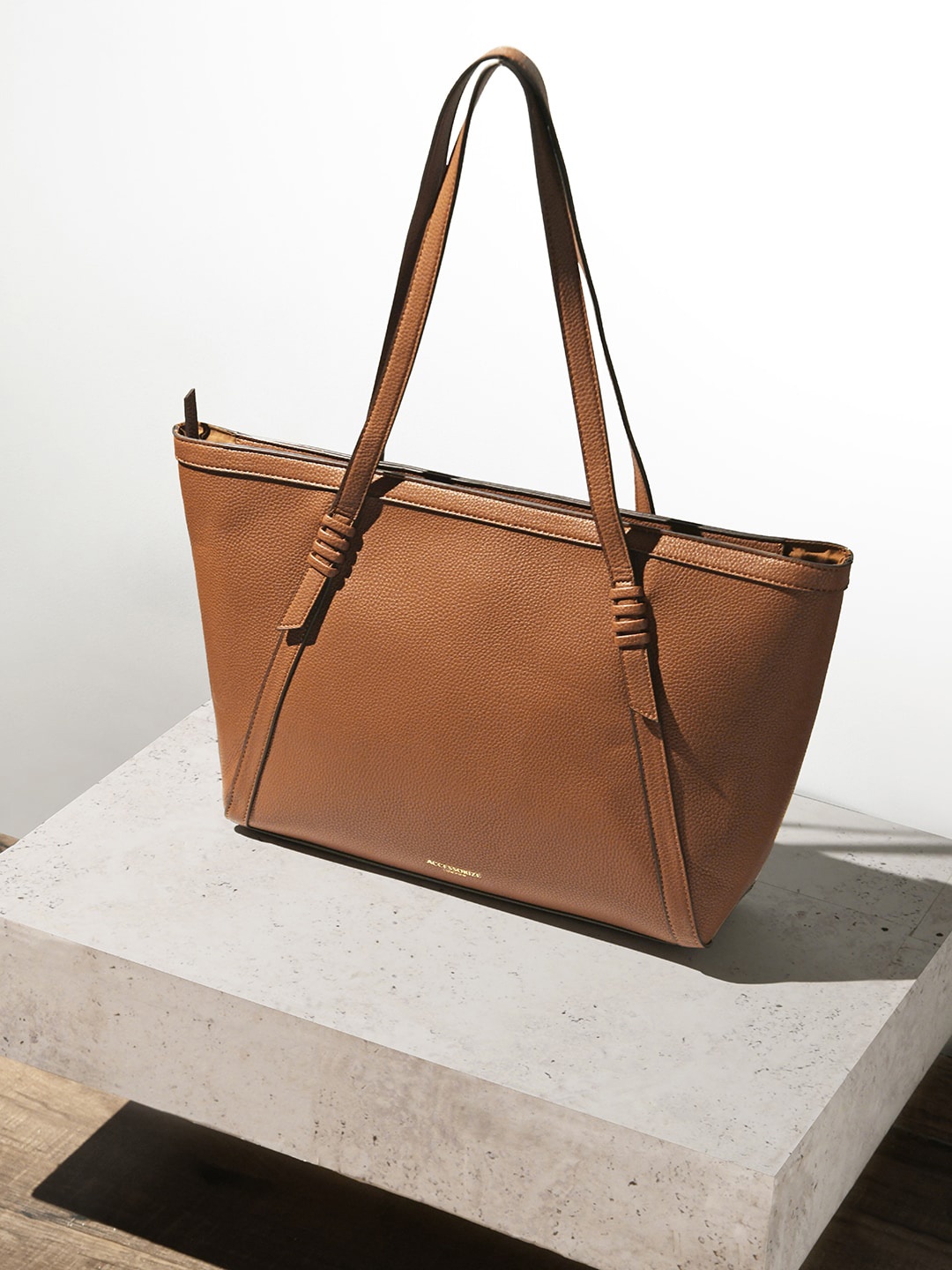 

Accessorize London Women Faux Leather Artisan Strap Detail Work Tote Bag, Brown