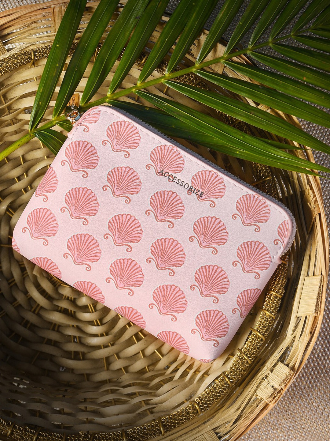 

Accessorize London Women's Faux Leather Pink Shell Printed Coinpurse