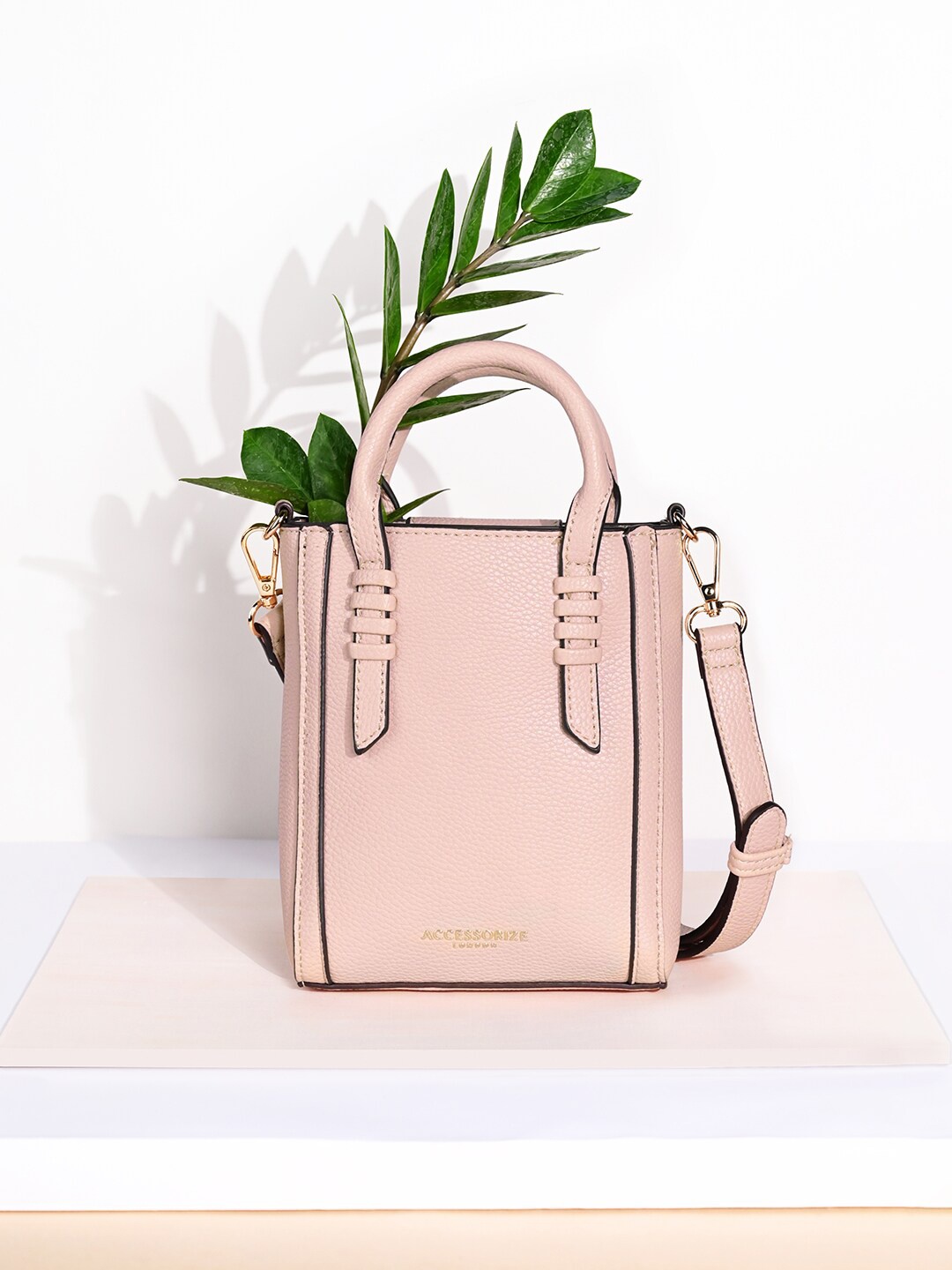 

Accessorize London Women Faux Leather Artisan Handle Satchel Sling Bag, Pink