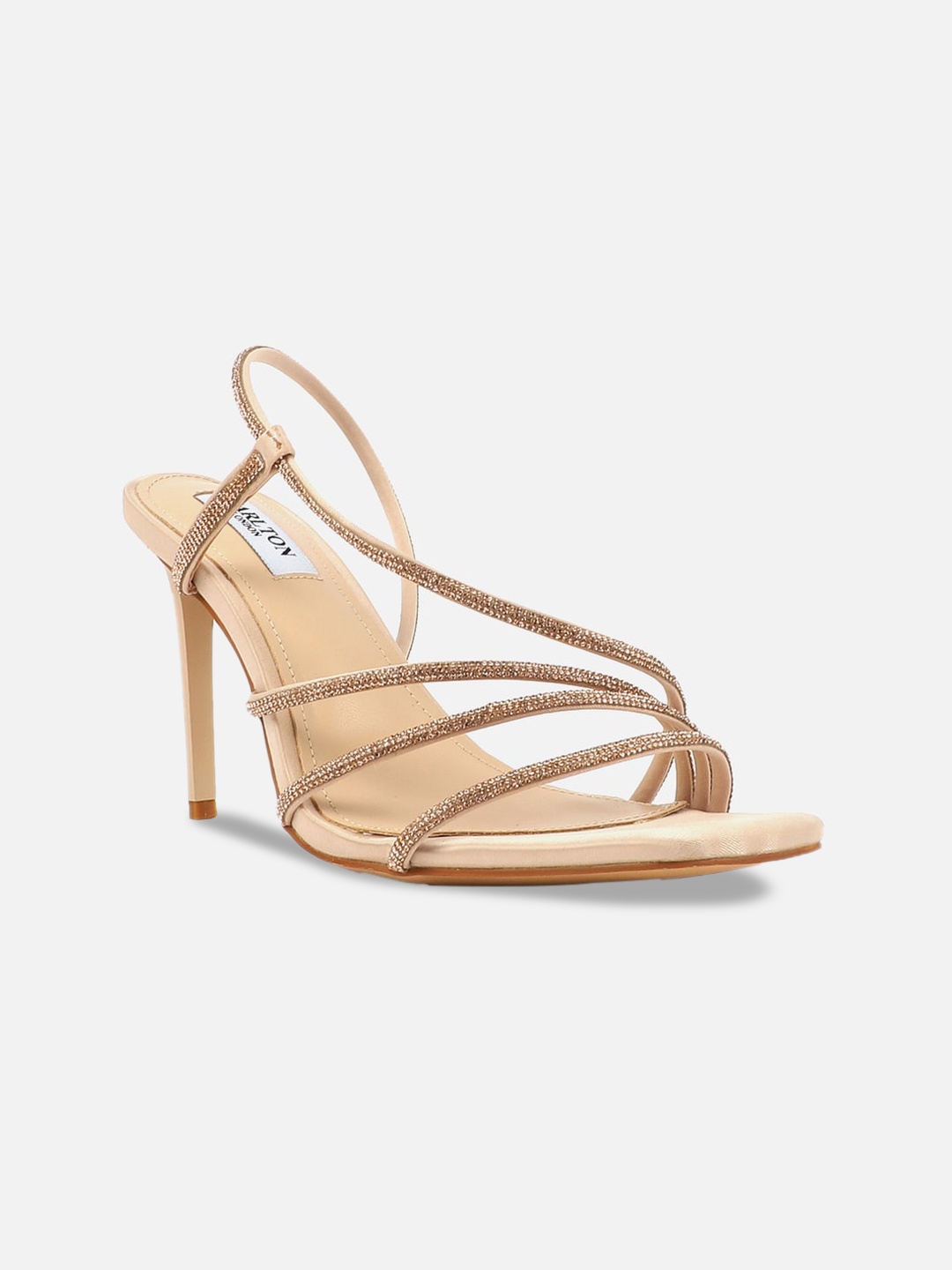 

Carlton London Embellished Open Toe Party Stiletto Heels With Backstrap, Gold