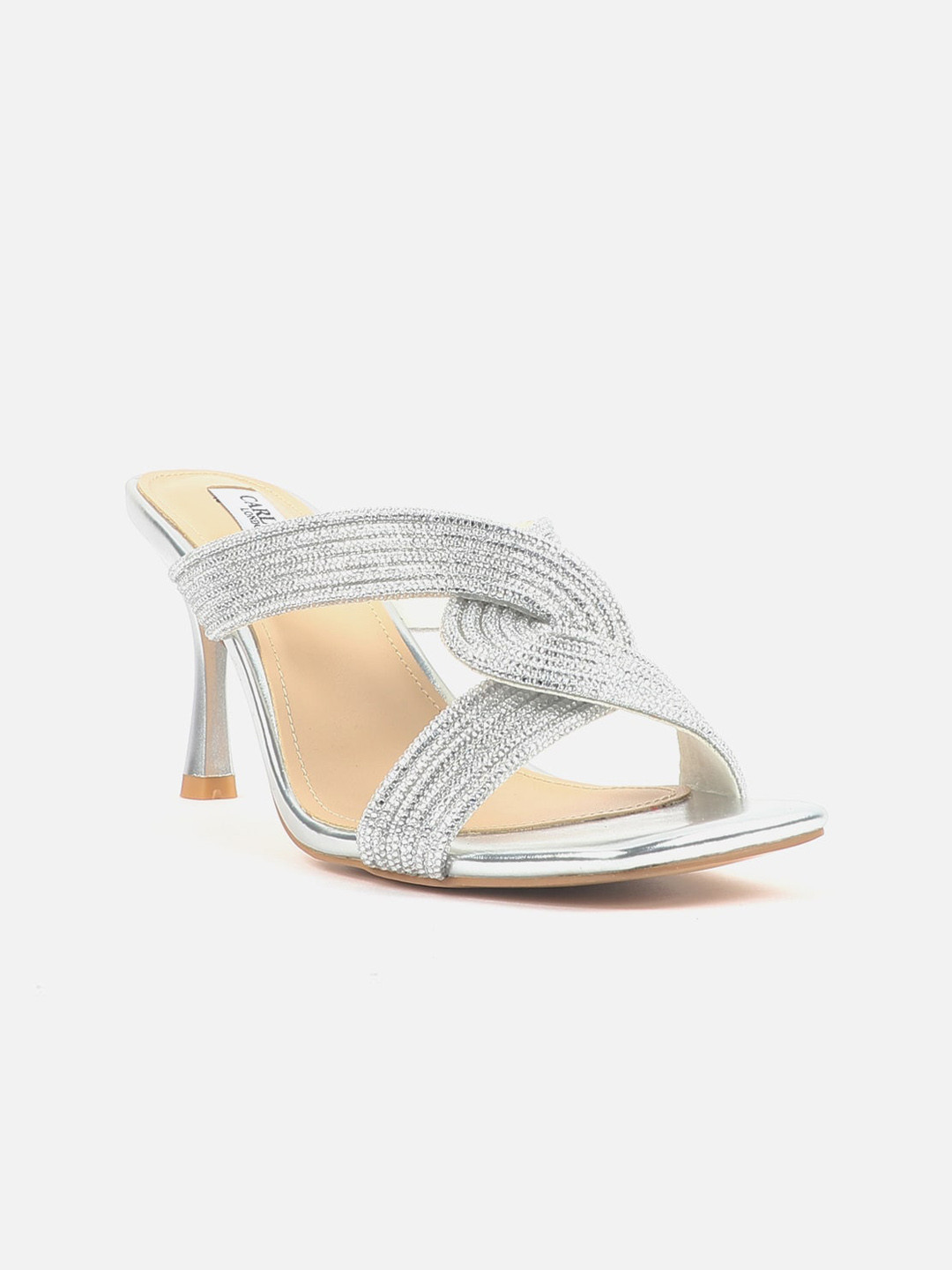 

Carlton London Textured Open Toe Party Slim Heels, Silver
