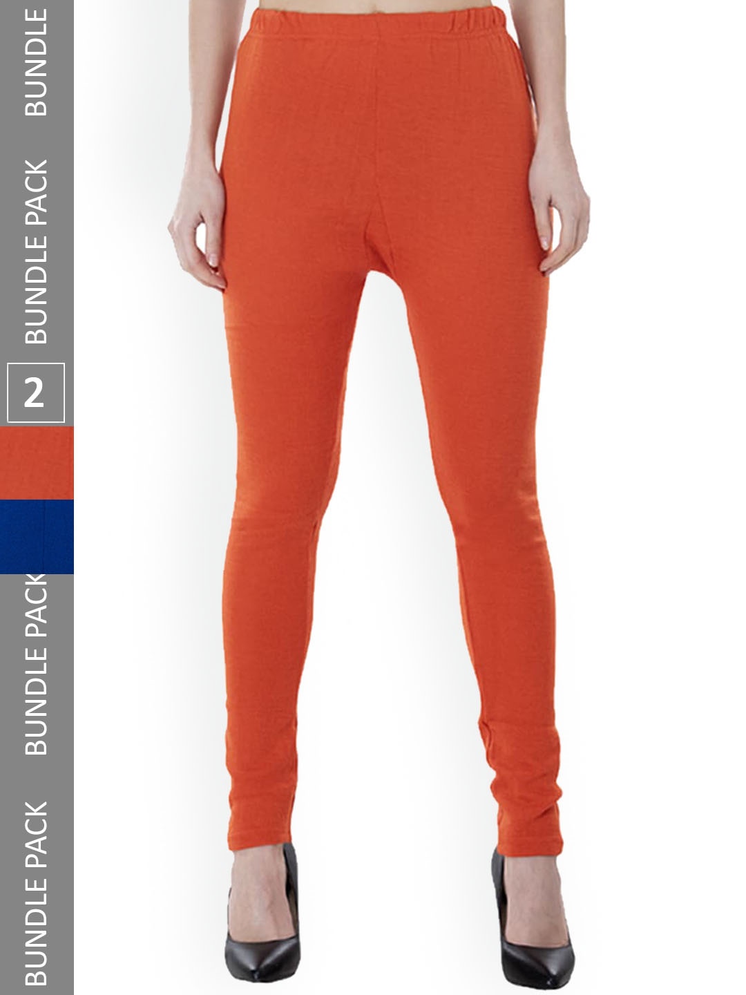 

IndiWeaves Pack Of 2 Woolen Warm Ankle-Length Leggings, Orange