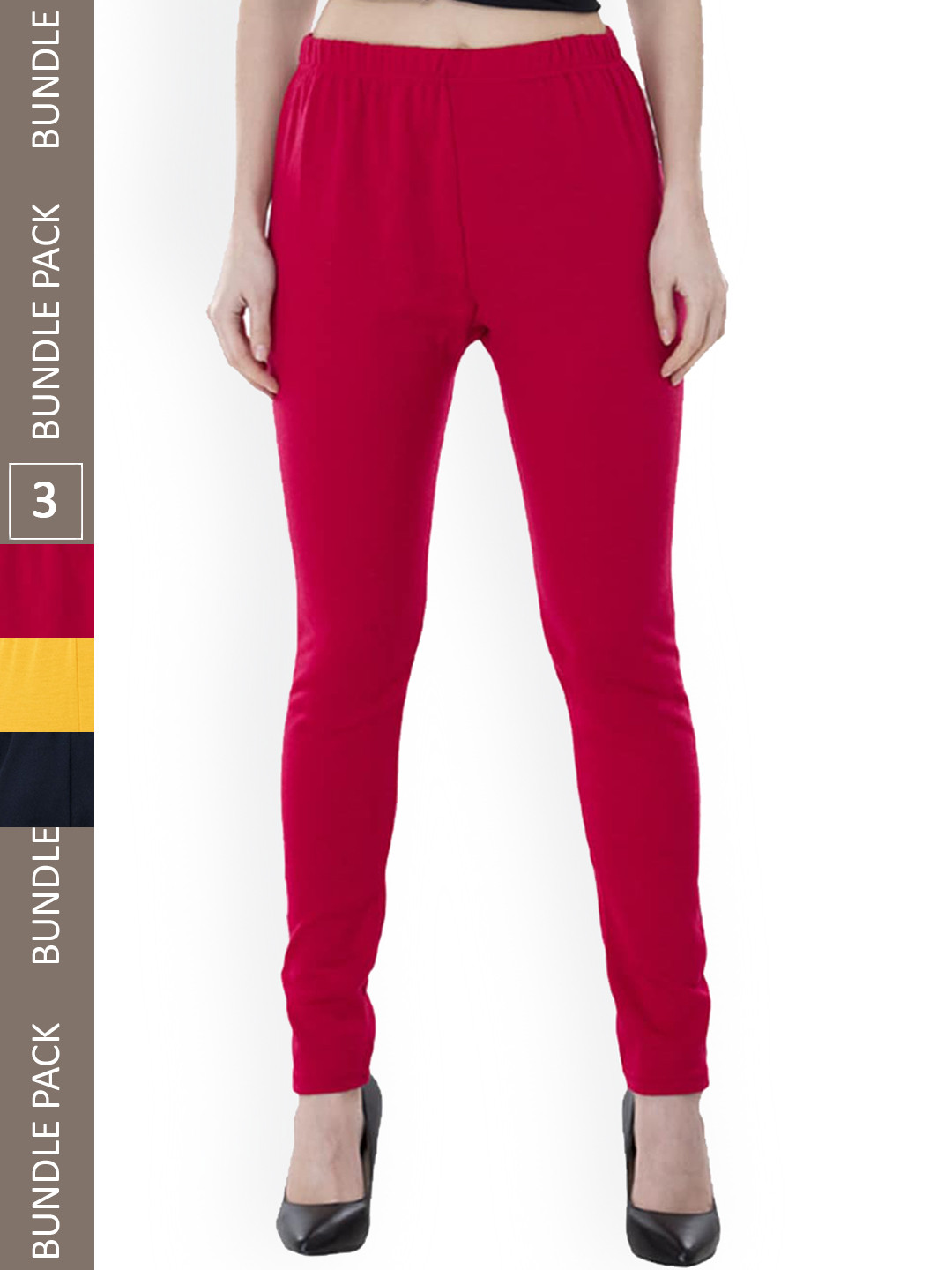 

IndiWeaves Pack Of 3 Printed Ankle-Length Woolen Leggings, Red