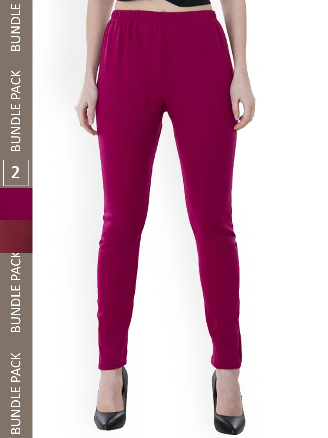 

IndiWeaves Pack Of 2 Printed Ankle-Length Woolen Leggings, Magenta