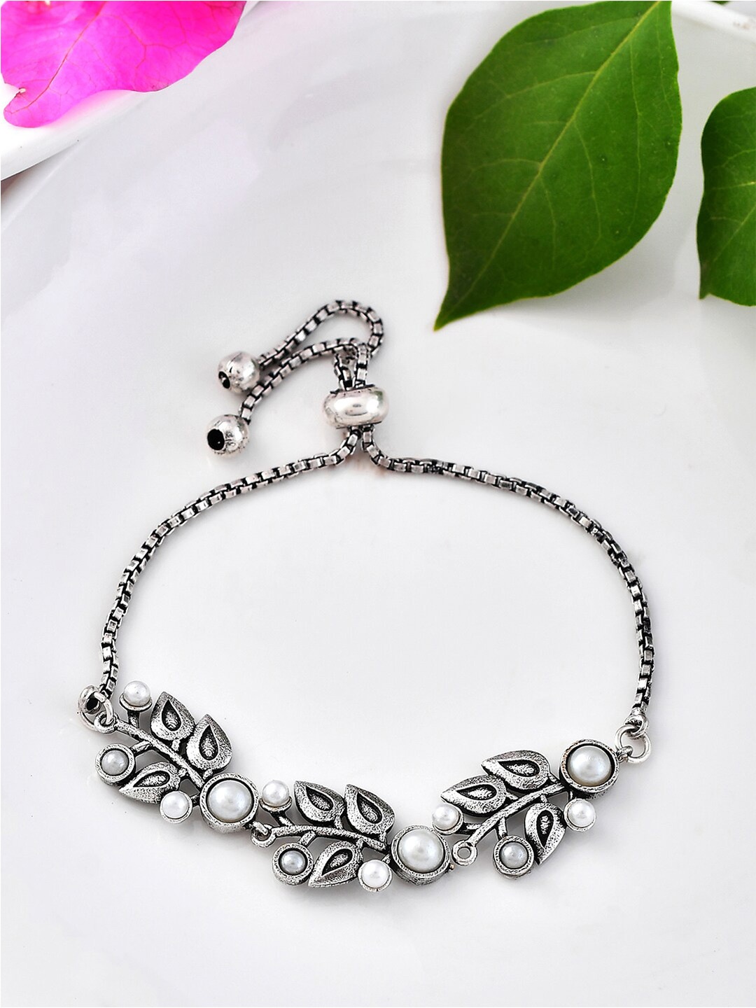 

Voylla Silver-Plated Kundan-Studded Link Bracelet