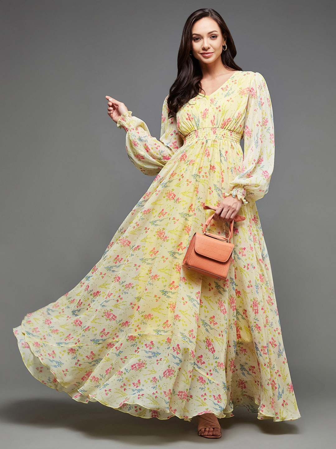 

Miss Chase Floral Printed Puff Sleeve Maxi Dress, Yellow