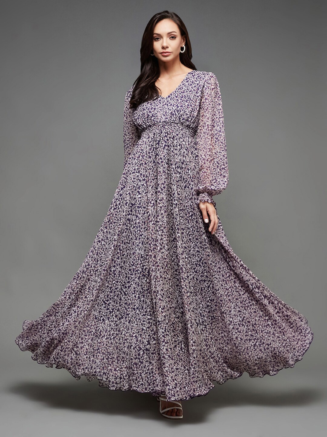 

Miss Chase Floral Printed Bishop Sleeve Maxi Dress, Purple