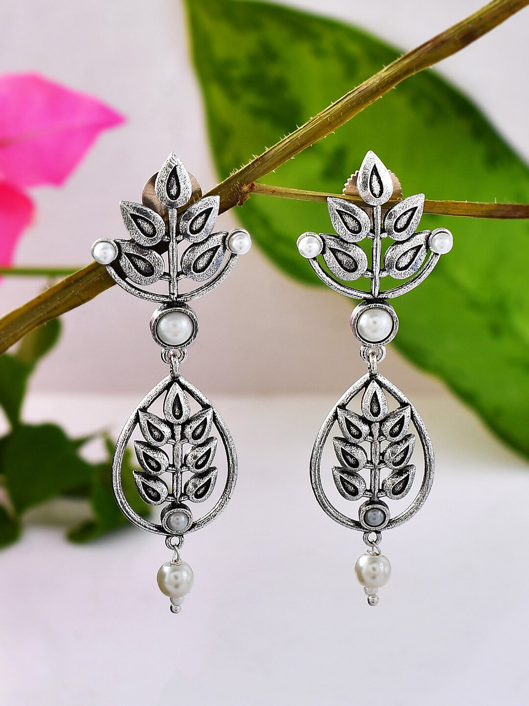 

Voylla Brass Contemporary Drop Earrings, Silver