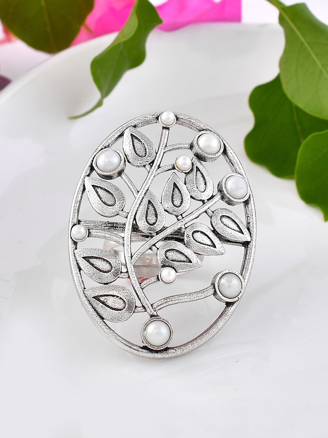 

Voylla Silver-Plated Chloe Statement Ring