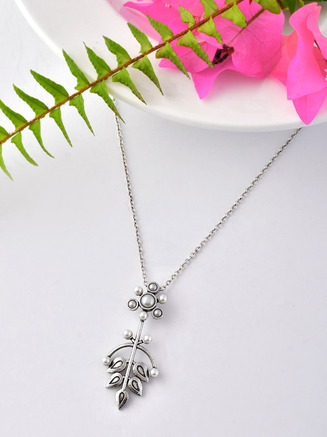 Voylla Silver-Plated Floral Shaped Pendant
