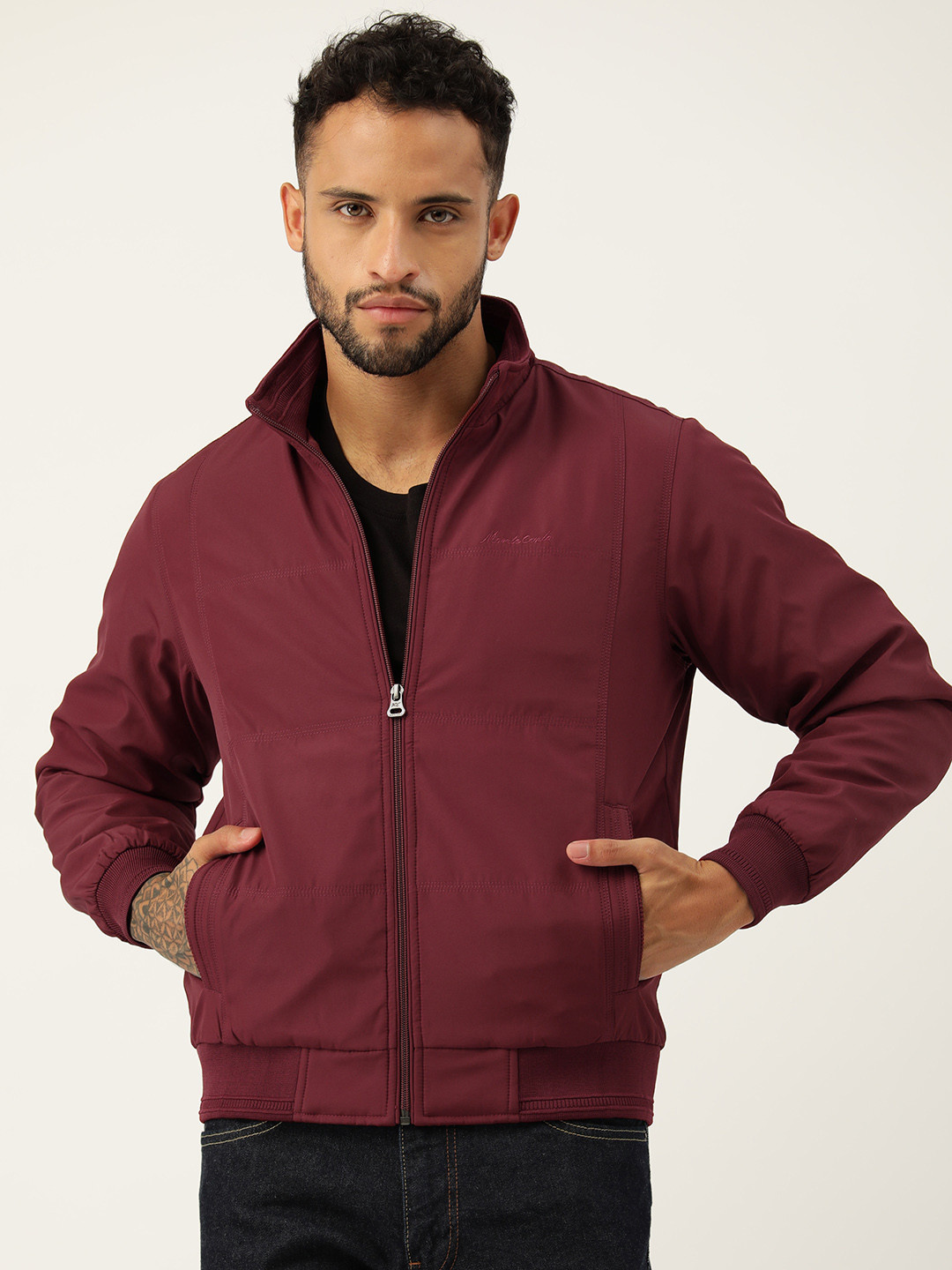 

Monte Carlo Solid Bomber Jacket, Maroon