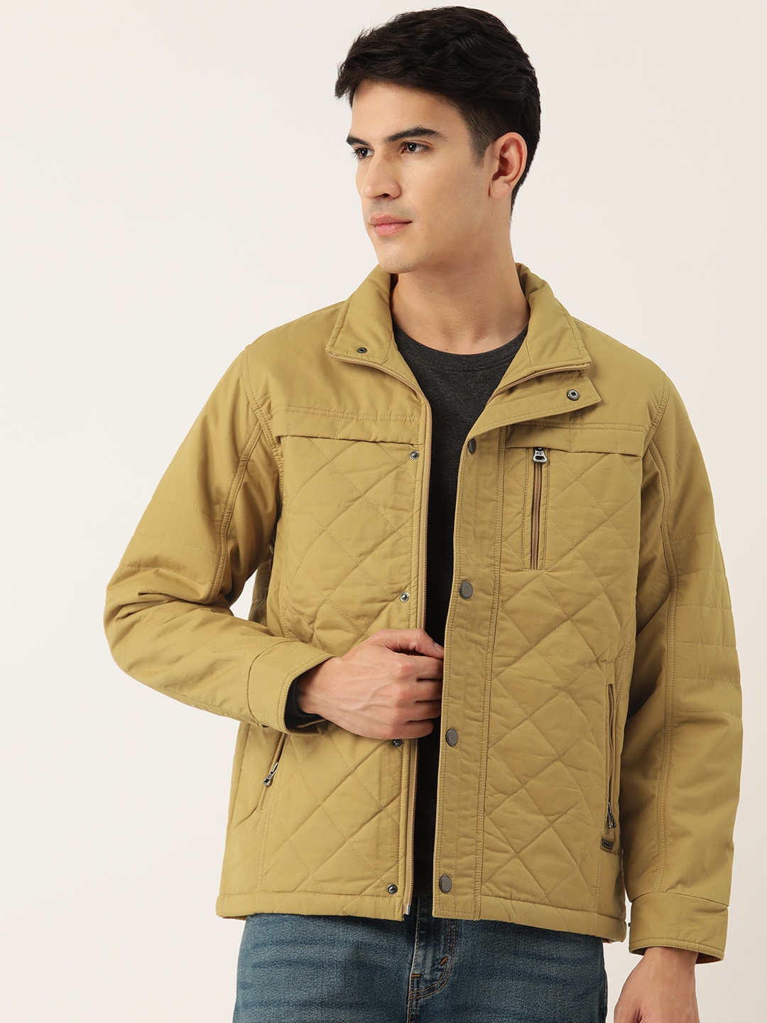 

Monte Carlo Mock Collar Quilted Jacket, Mustard