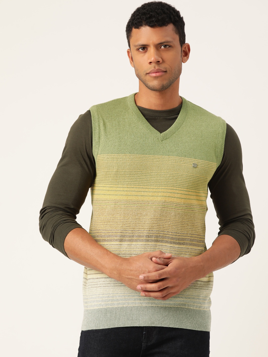 

Monte Carlo Striped Cotton Sweater Vest, Grey