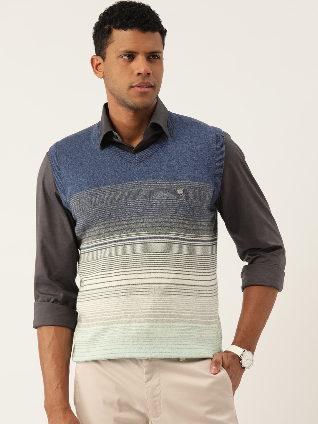 

Monte Carlo Pure Cotton Striped Pullover, Blue