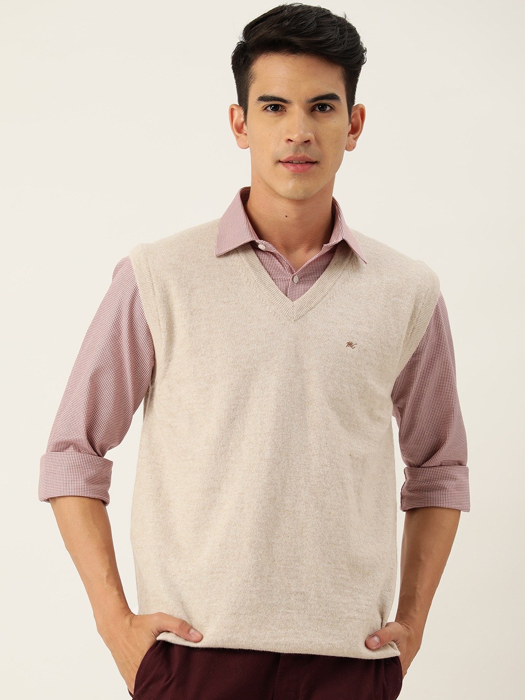 

Monte Carlo Men Solid Sweater Vest, Beige