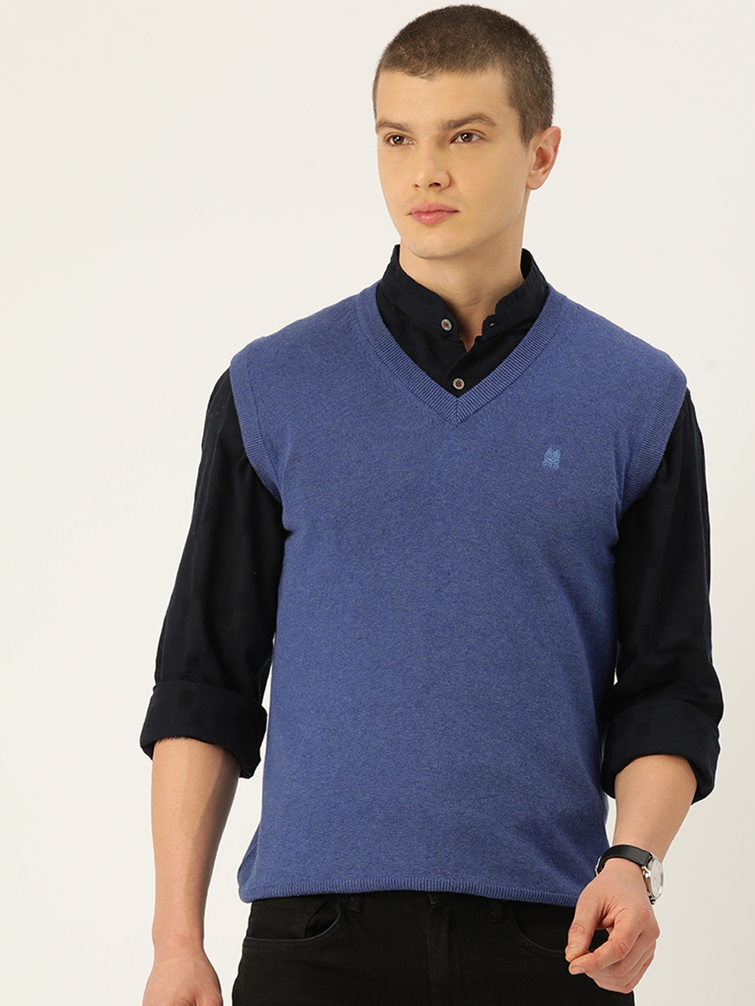 

Monte Carlo Men Pure Cotton Sweater Vest, Blue