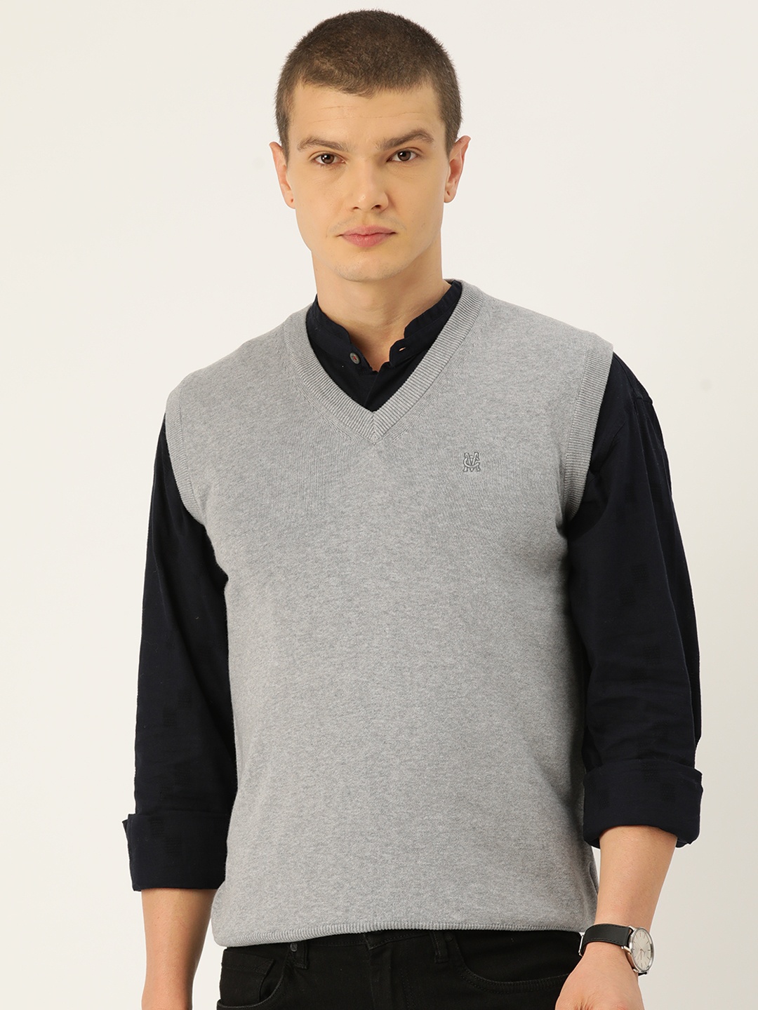 

Monte Carlo Men Pure Cotton Sweater Vest, Grey