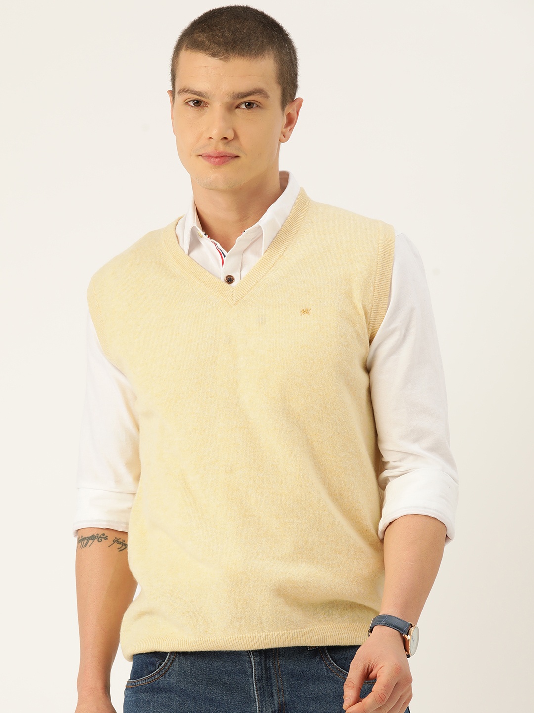 

Monte Carlo Men Solid Sweater Vest, Yellow