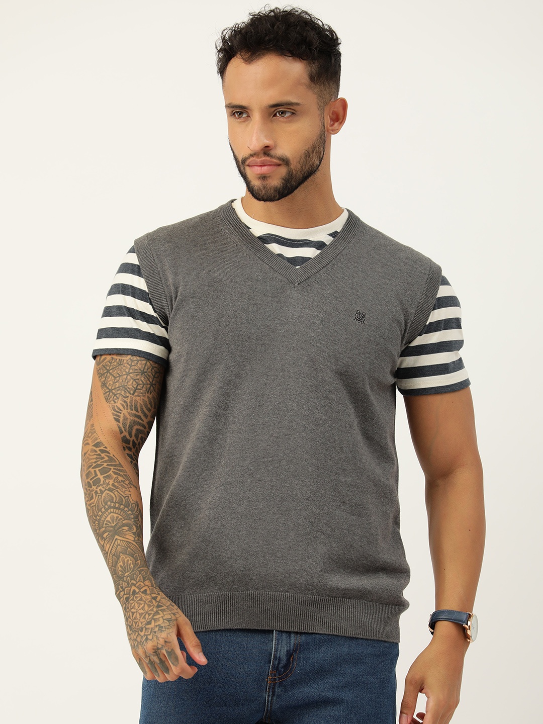 

Monte Carlo Men Pure Cotton Sweater Vest, Grey