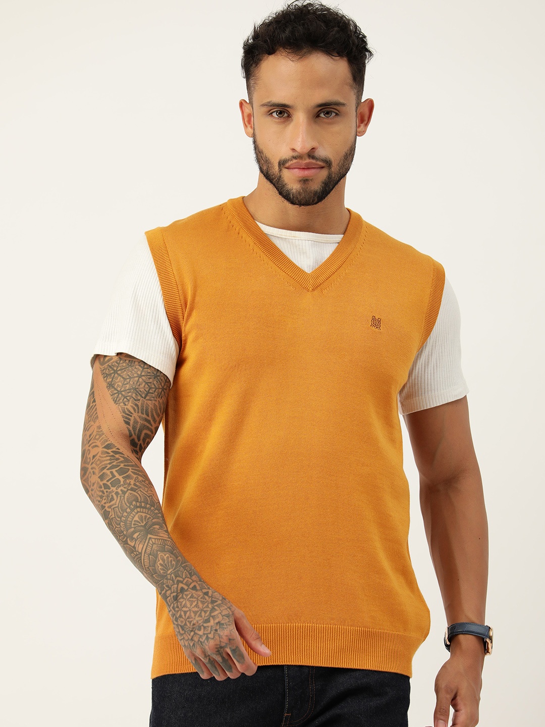 

Monte Carlo Men Pure Cotton Sweater Vest, Orange