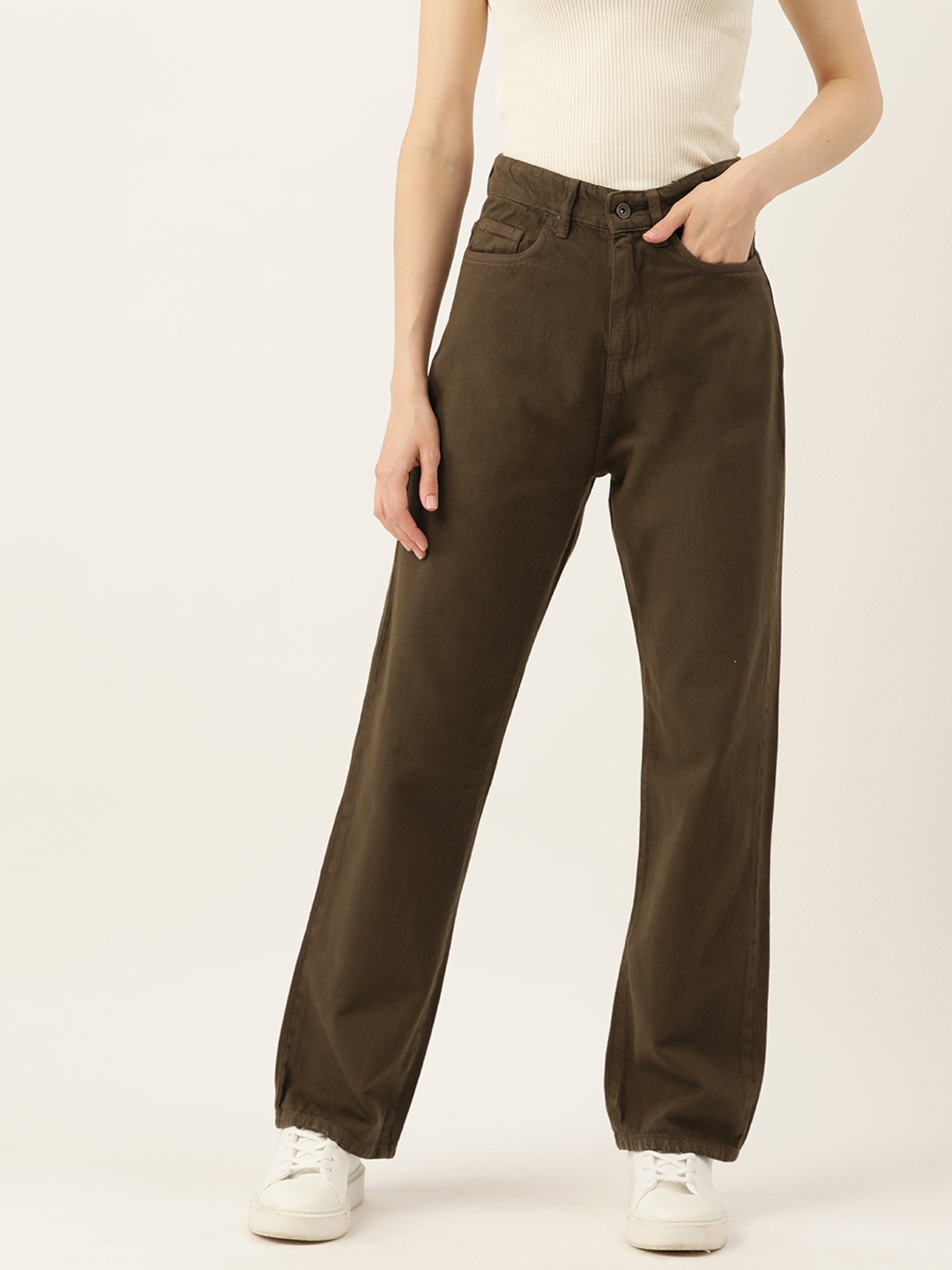

Malachi Women Urban Straight Fit Cotton High-Rise Jeans, Brown