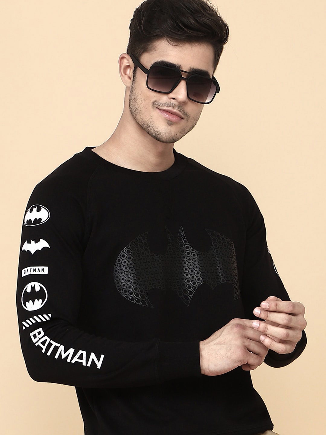 Free Authority Typography Batman Printed Cotton Sweatshirts, Black