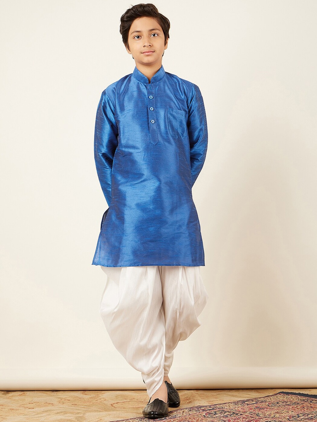 Aj DEZInES Boys Mandarin Collar Kurta with Dhoti Pants, Blue