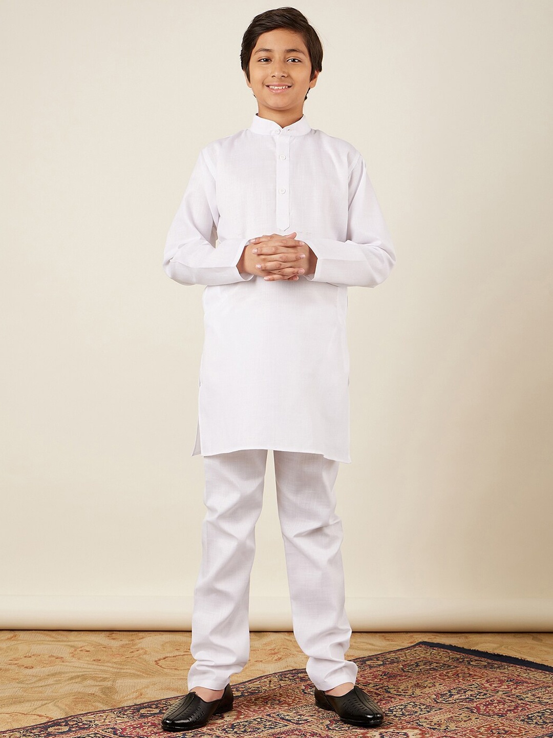 

Aj DEZInES Boy Band Collar Pure Cotton Kurta with Pyjamas, White