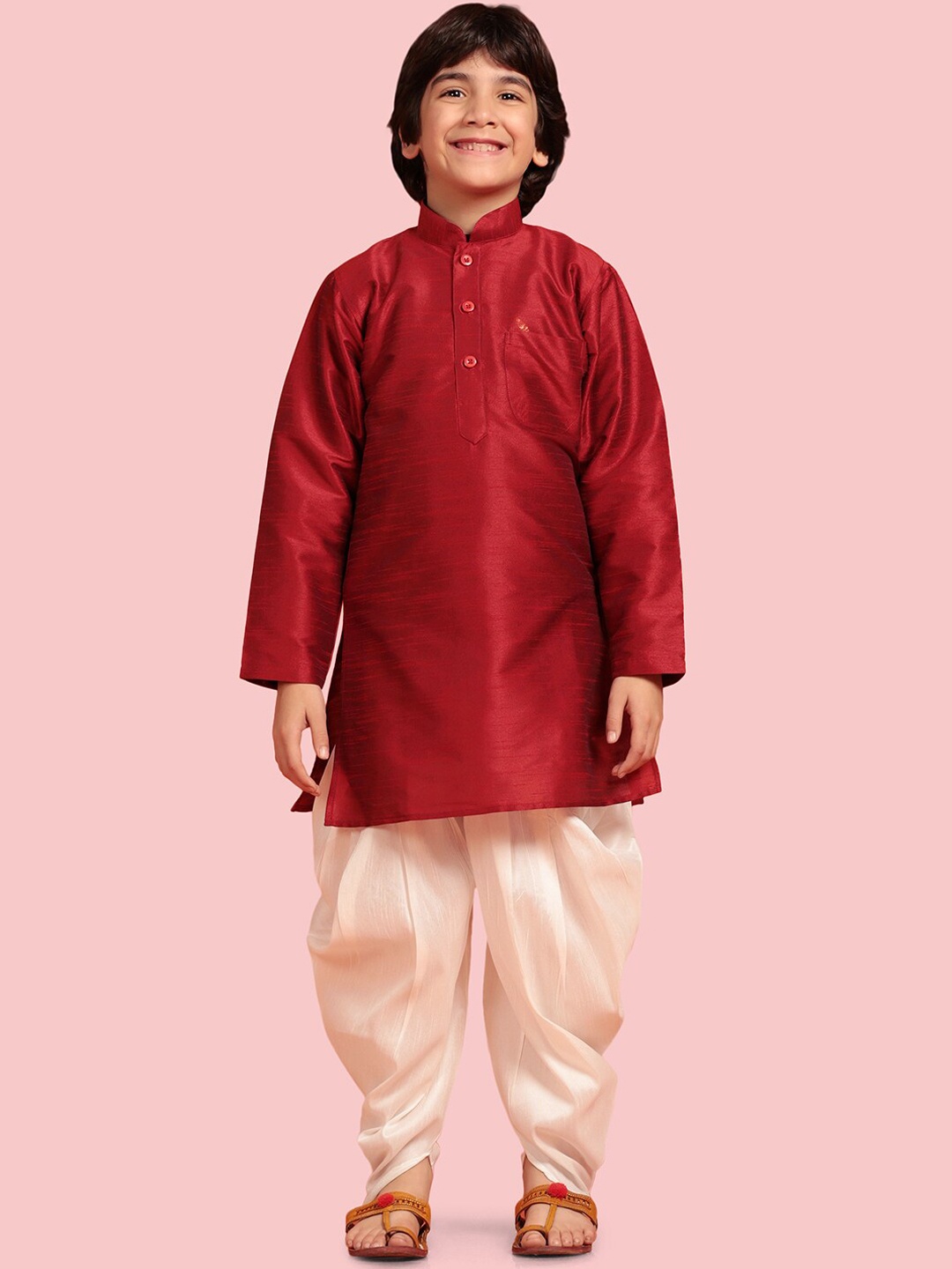 

Aj DEZInES Boys Mandarin Collar Straight Kurta with Dhoti Pants, Maroon