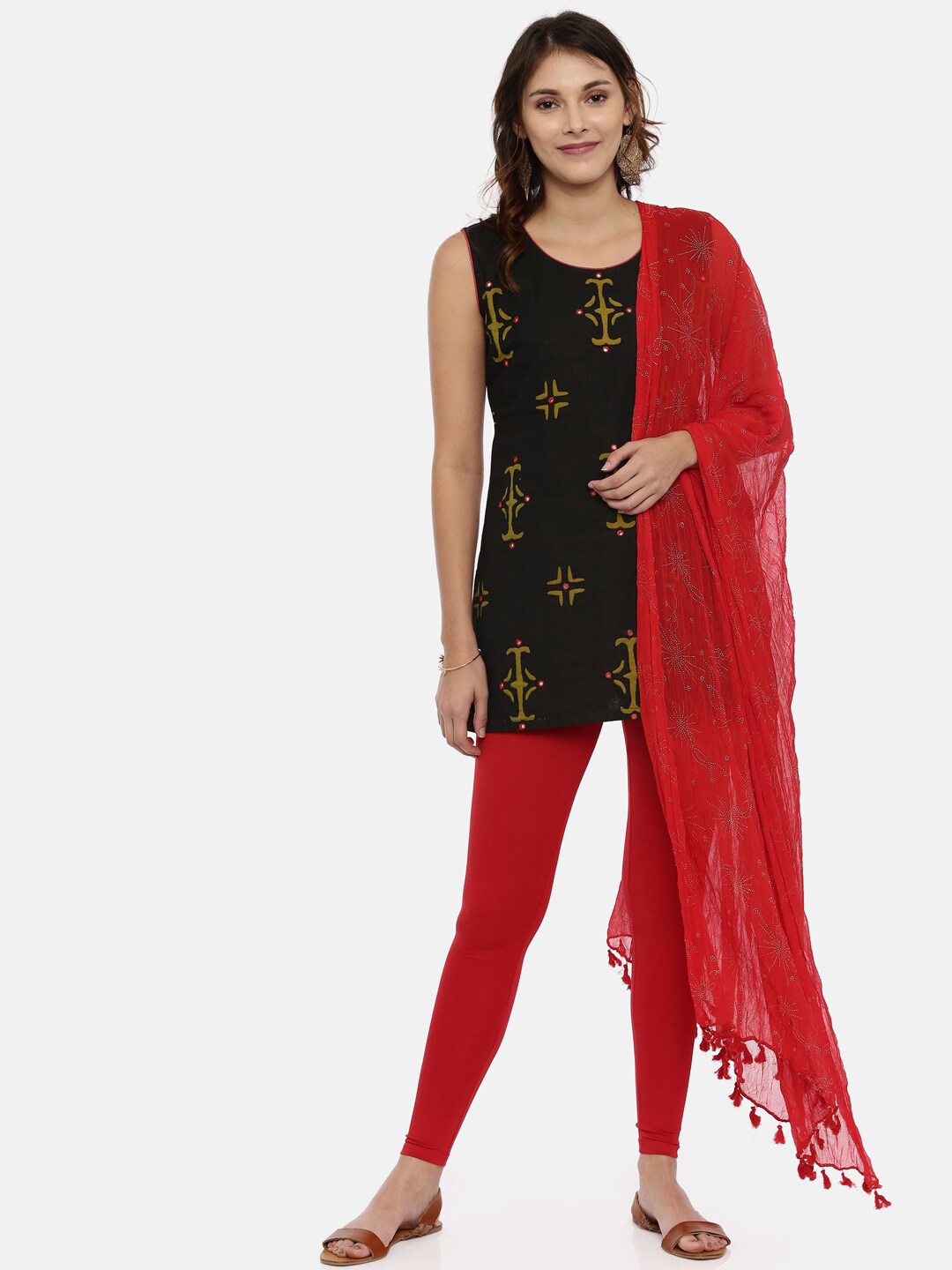 

Souchii Ethnic Motifs Printed With Beads and Stones Chiffon Dupatta, Red