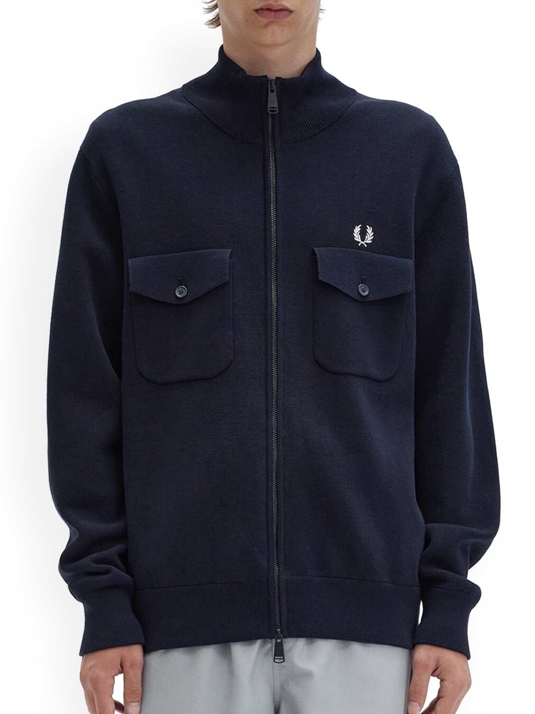 

Fred Perry Stand Collar Cotton Bomber Jacket, Navy blue