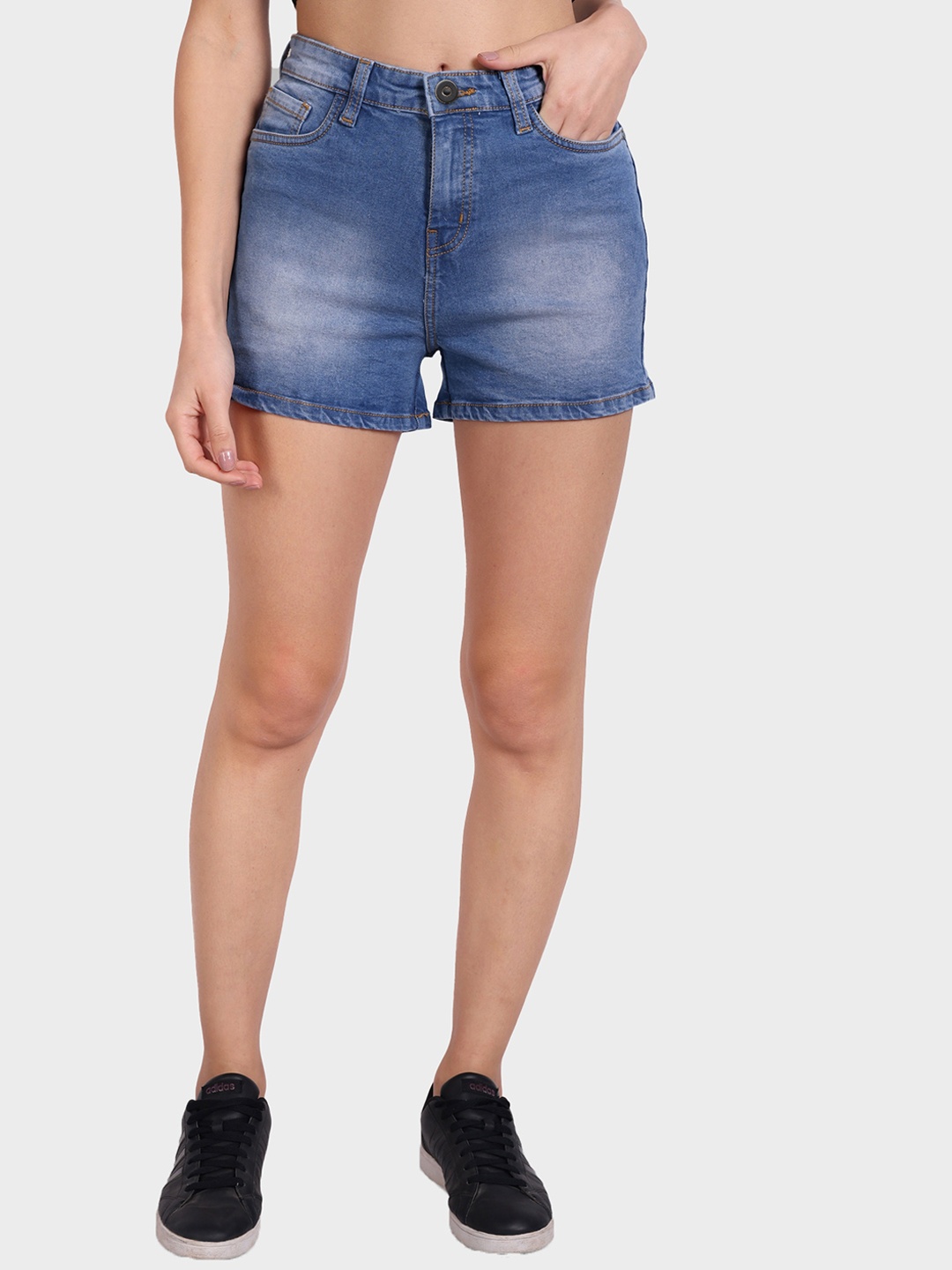 

Roadster Women High-Rise Washed Slim Fit Denim Shorts, Blue