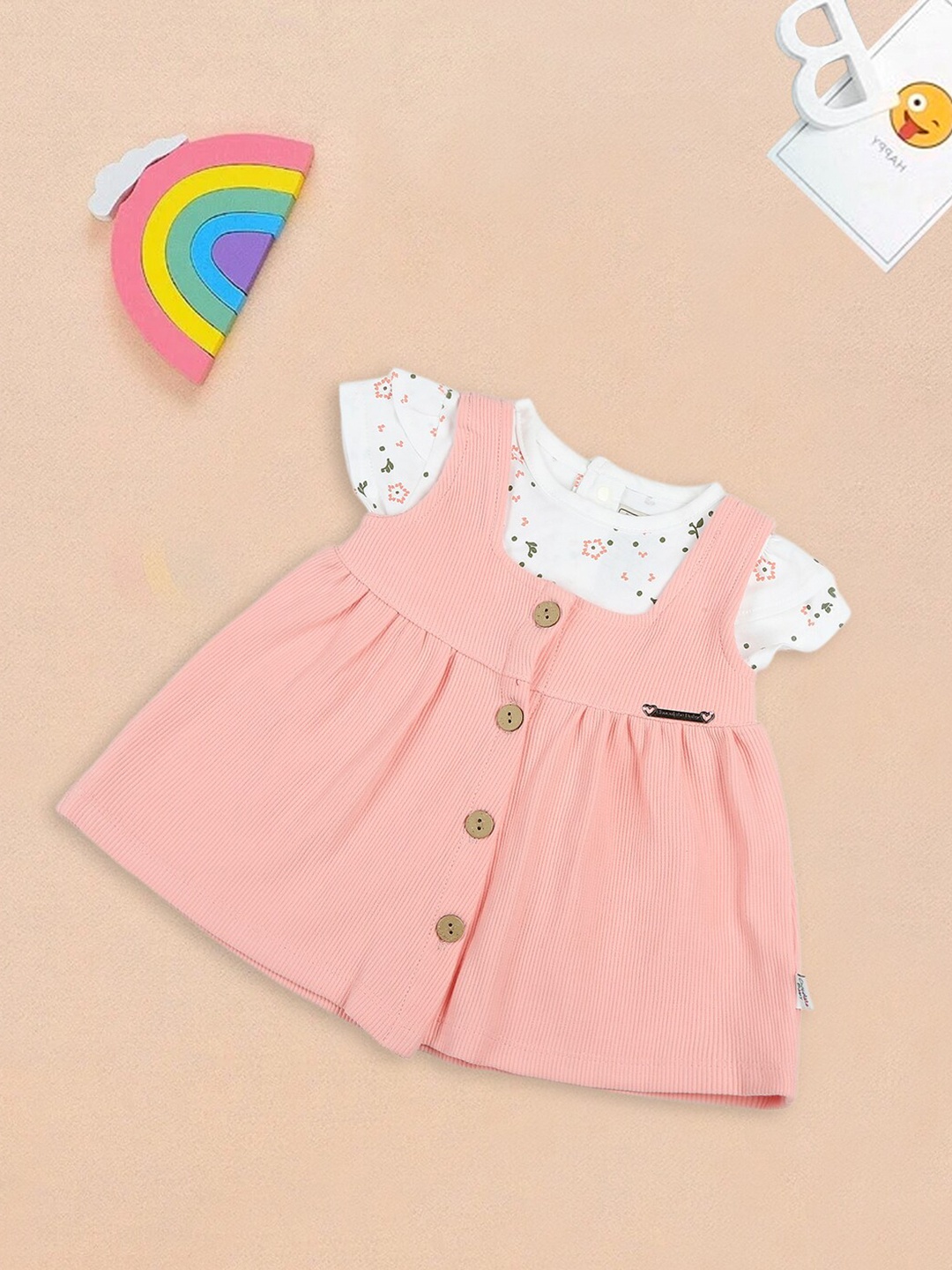 

MeeMee Ribbed Square Neck Pinafore Dress & Top, Pink