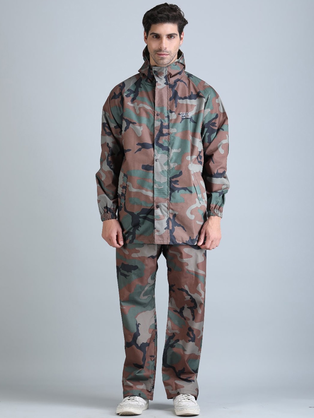

Super Camoflouge Print Reversible Double Coating Rain Suit, Green