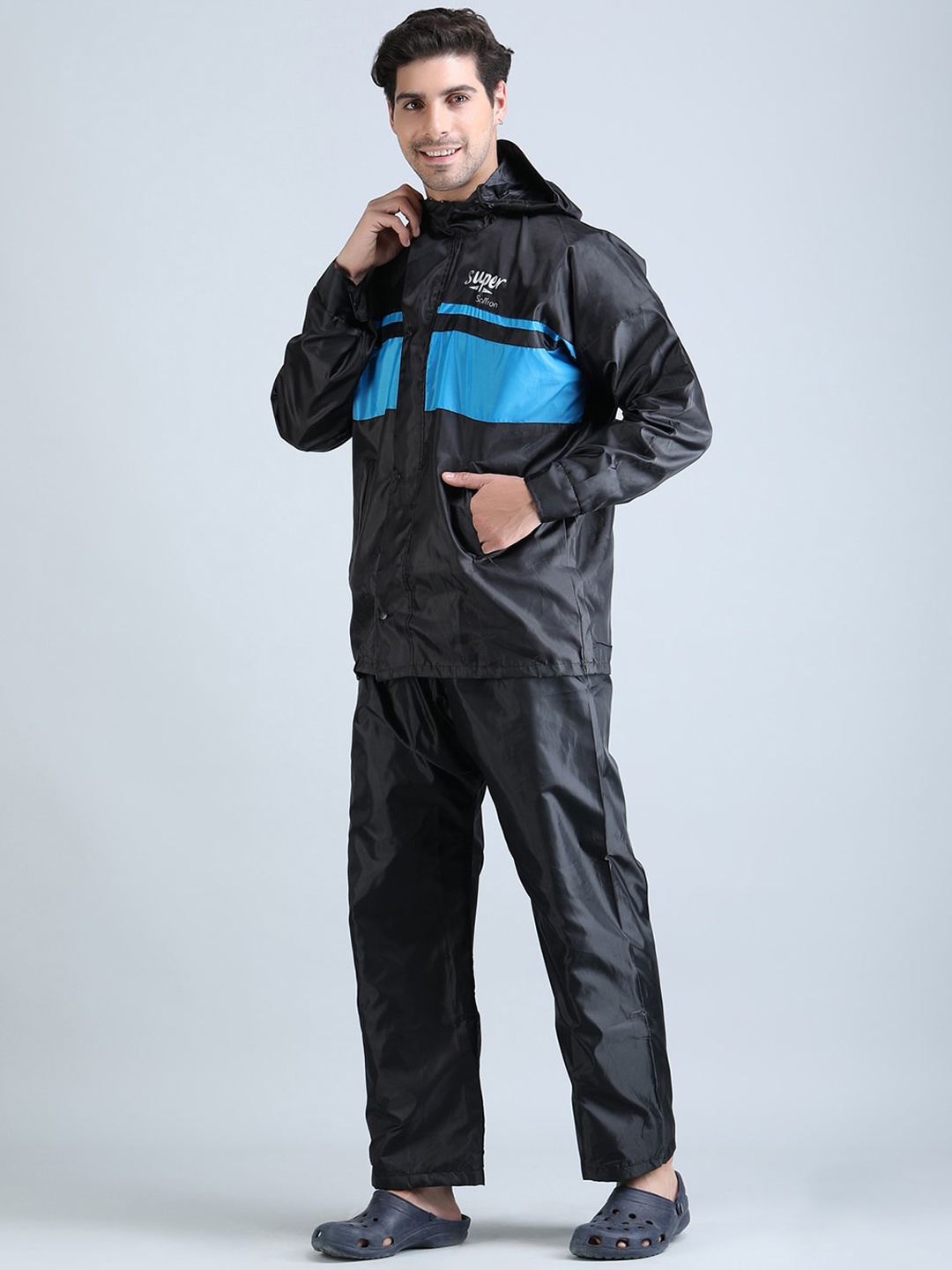 

Super Reversible & Waterproof Hooded Rainsuit, Black