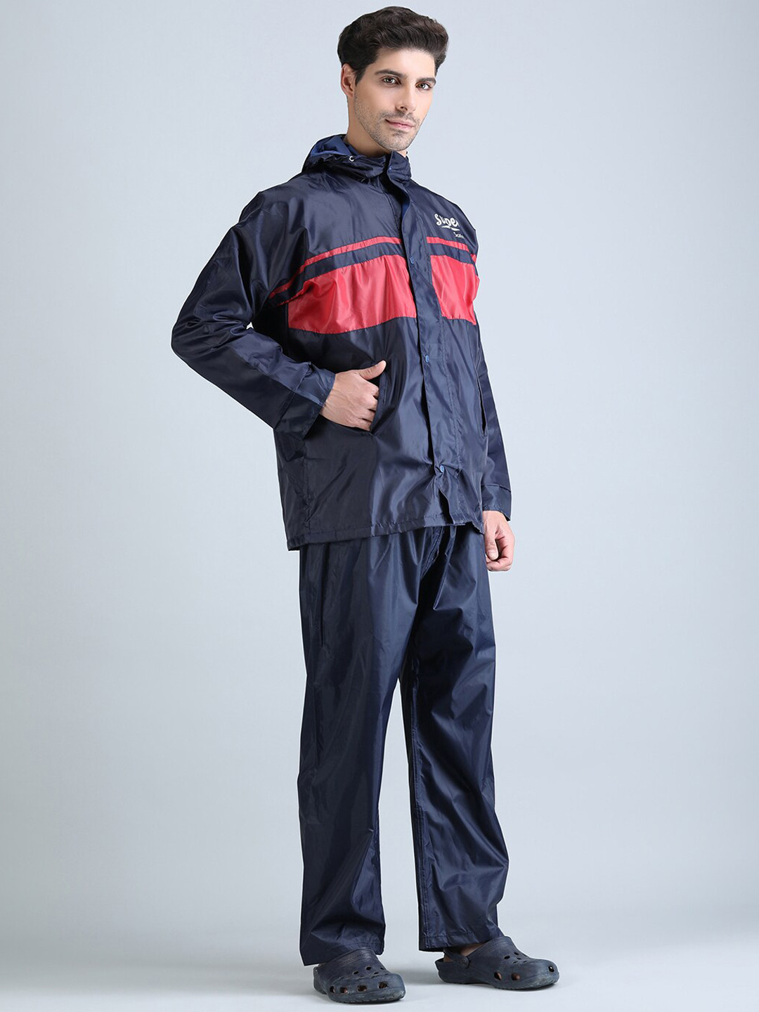 

Super Colourblocked Reversable Double Layer Rain Suit, Blue