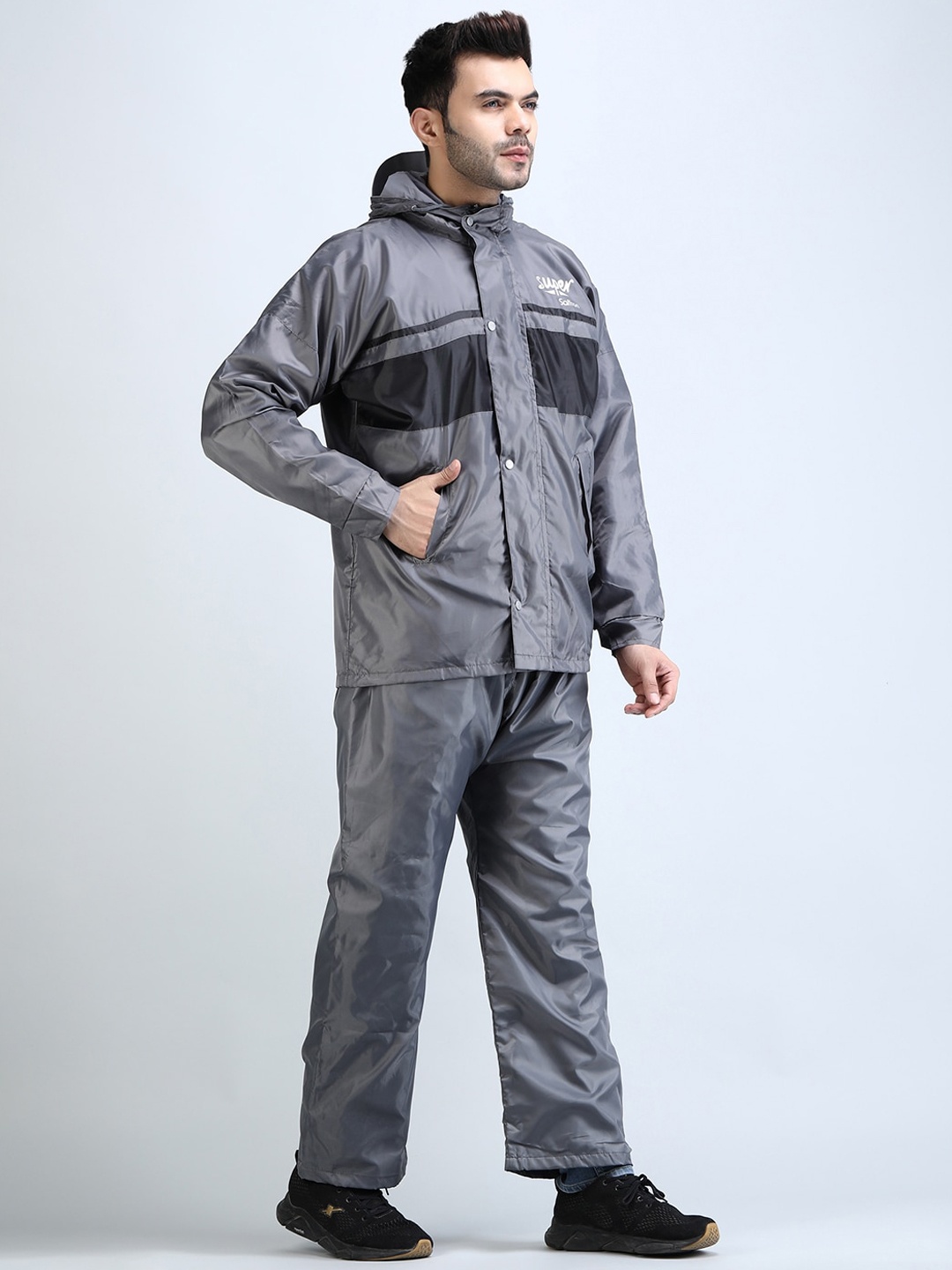 

Super Reversible & Waterproof Hooded Rainsuit, Grey