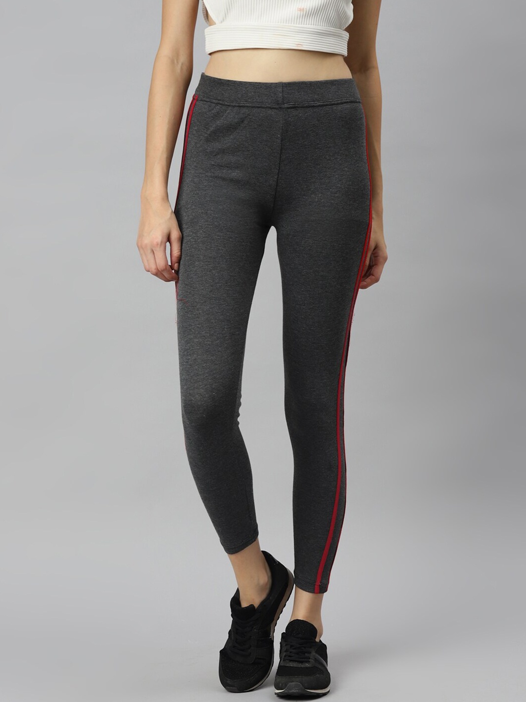 

BAESD Women Side Striped Training or Gym Tights, Grey