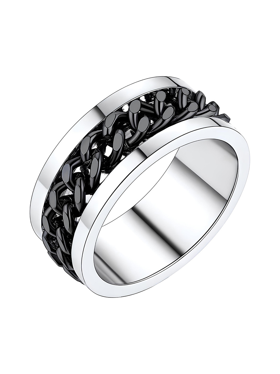 

KARISHMA KREATIONS Silver-Plated Matte Finish Rotating Spinner Stainless Steel Ring