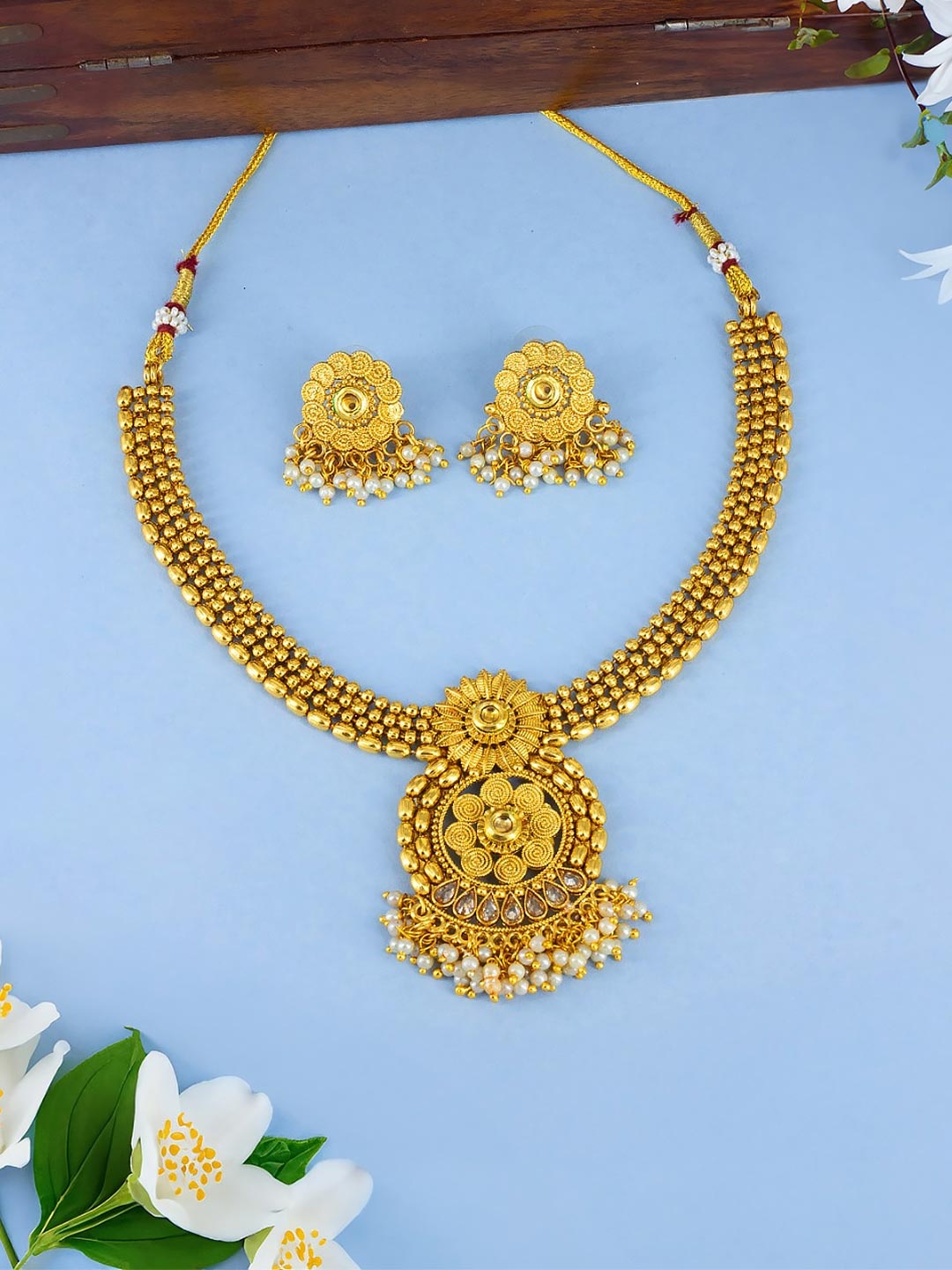 

PRIVIU Gold-Plated Beaded Necklace & Earrings