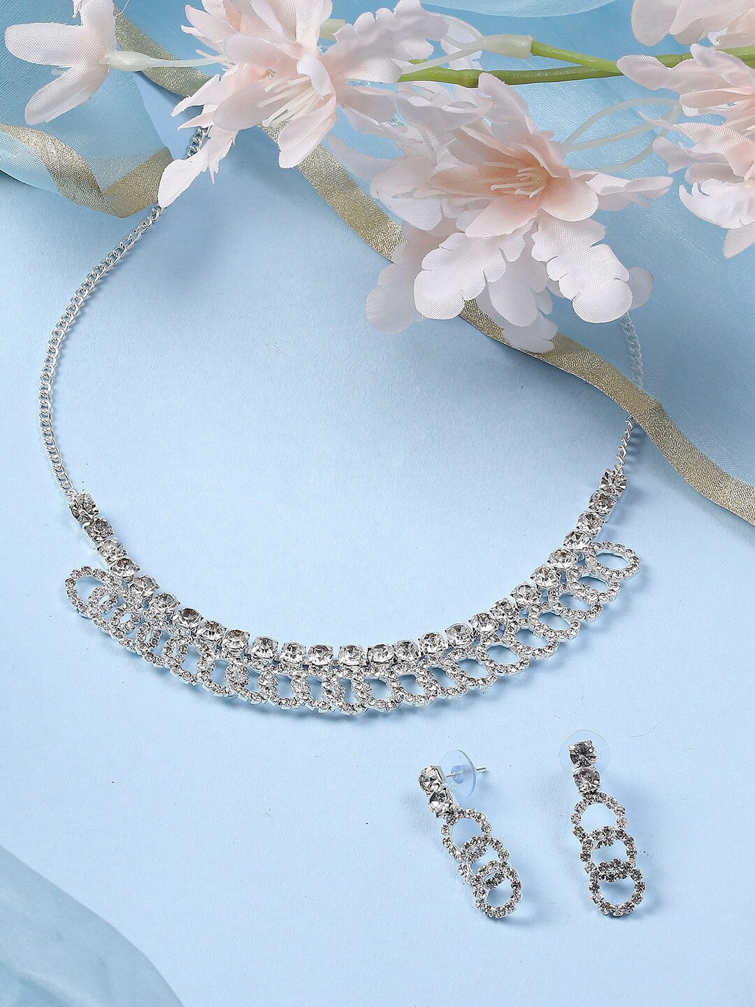 

PRIVIU Silver-Plated AD-Studded Necklace & Earrings