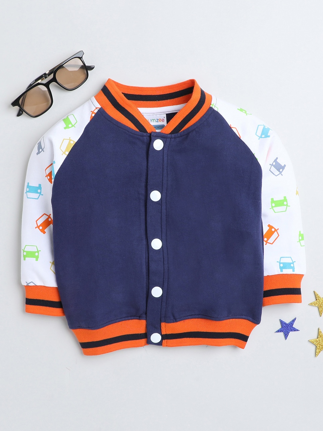 

BUMZEE Boys Printed Lightweight Cotton Varsity Jacket, Navy blue