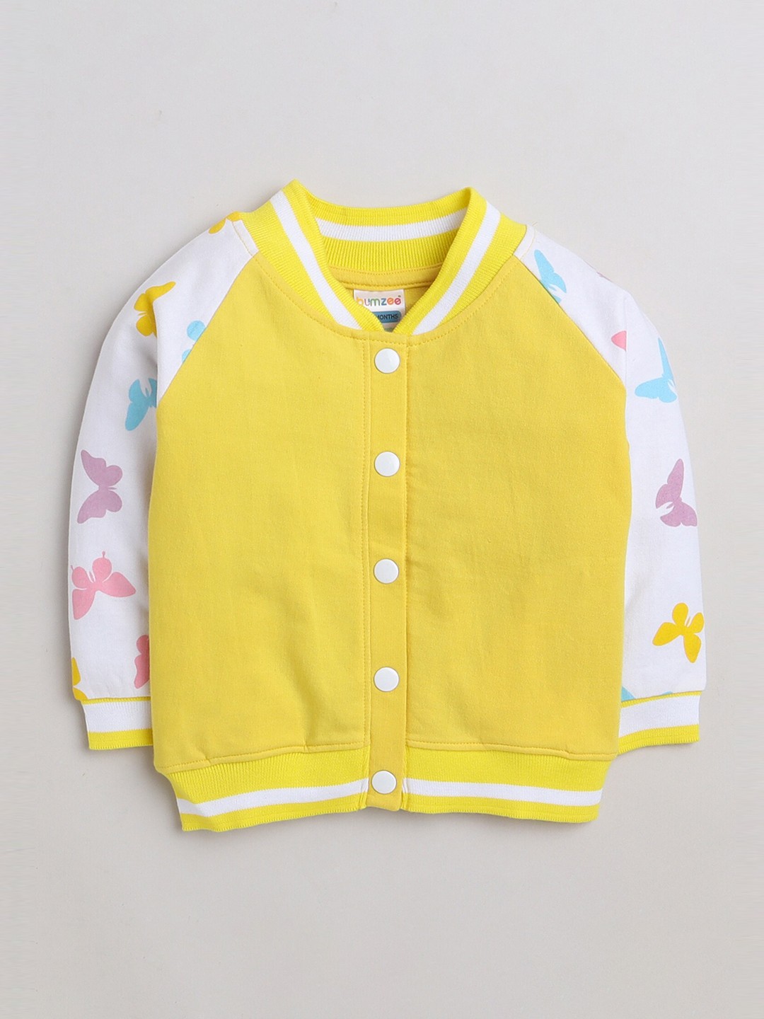 

BUMZEE Girls Printed Lightweight Cotton Varsity Jacket, Yellow