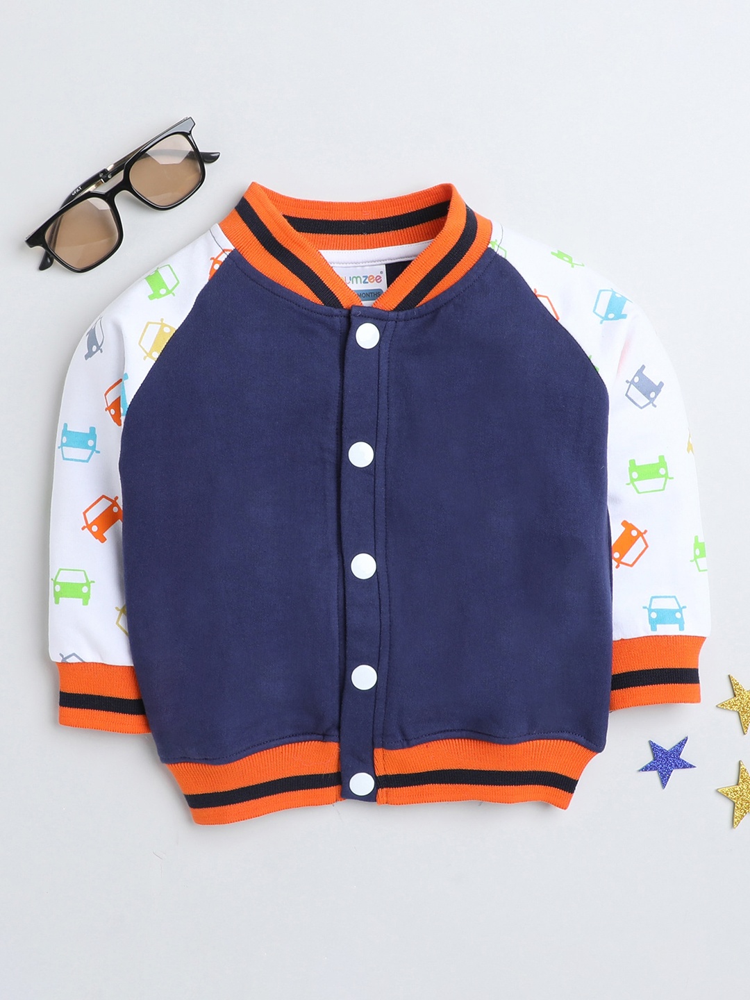 

BUMZEE Infant Boys Conversational Printed Cotton Lightweight Varsity Jacket, Navy blue