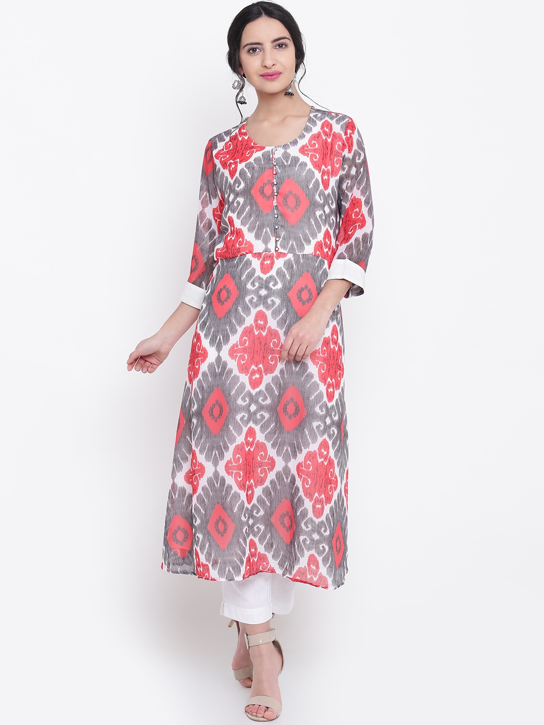 

Shree Women White & Red Printed A-Line Kurta