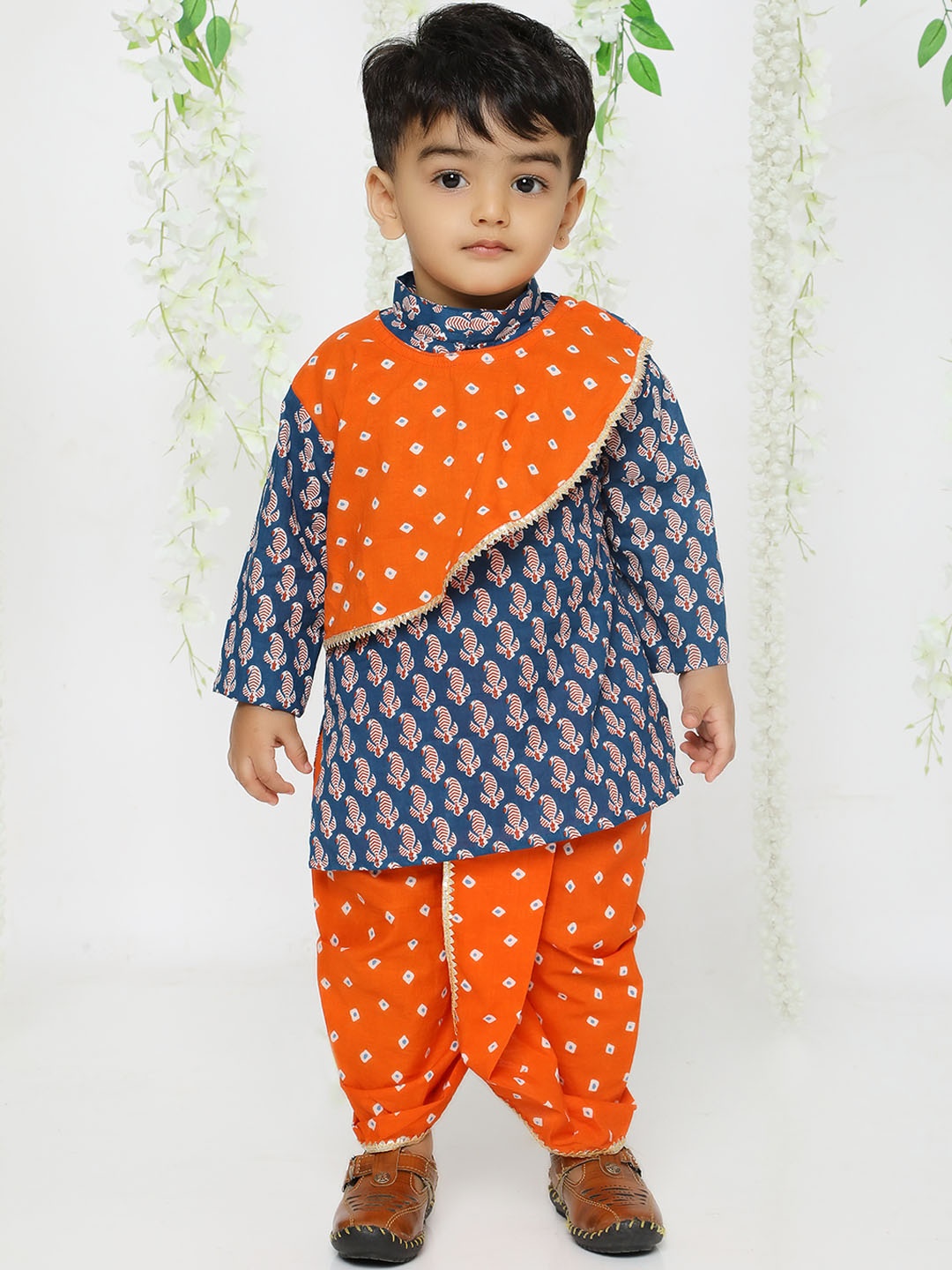 

KID1 Boys Ethnic Motifs Printed Pure Cotton Kurta With Dhoti Pants, Orange