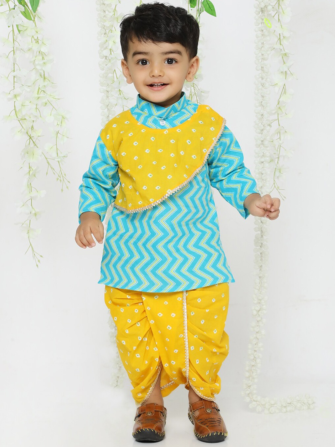 

KID1 Boys Chevron Printed Pure Cotton Kurta With Dhoti Pants, Yellow