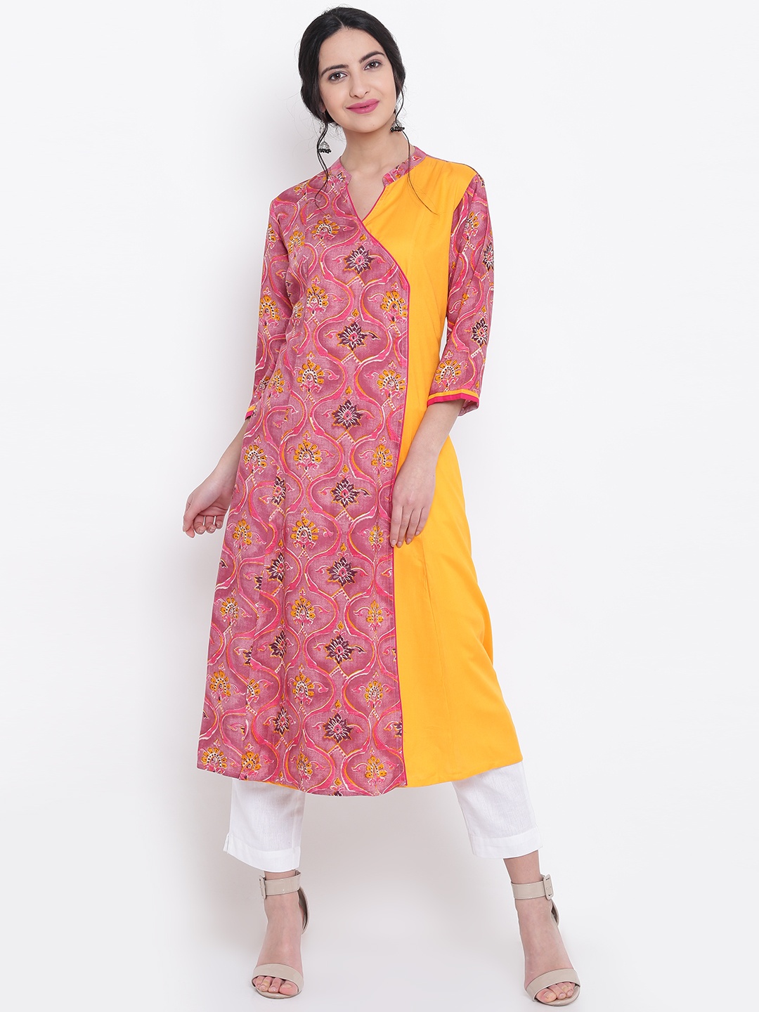 

Shree Women Pink & Yellow Printed A-Line Kurta